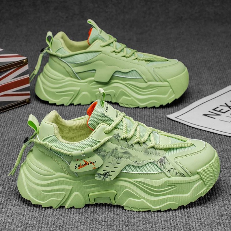 男鞋2025新款冬季透气网面休闲运动鞋男士高级感百搭厚底老爹潮鞋