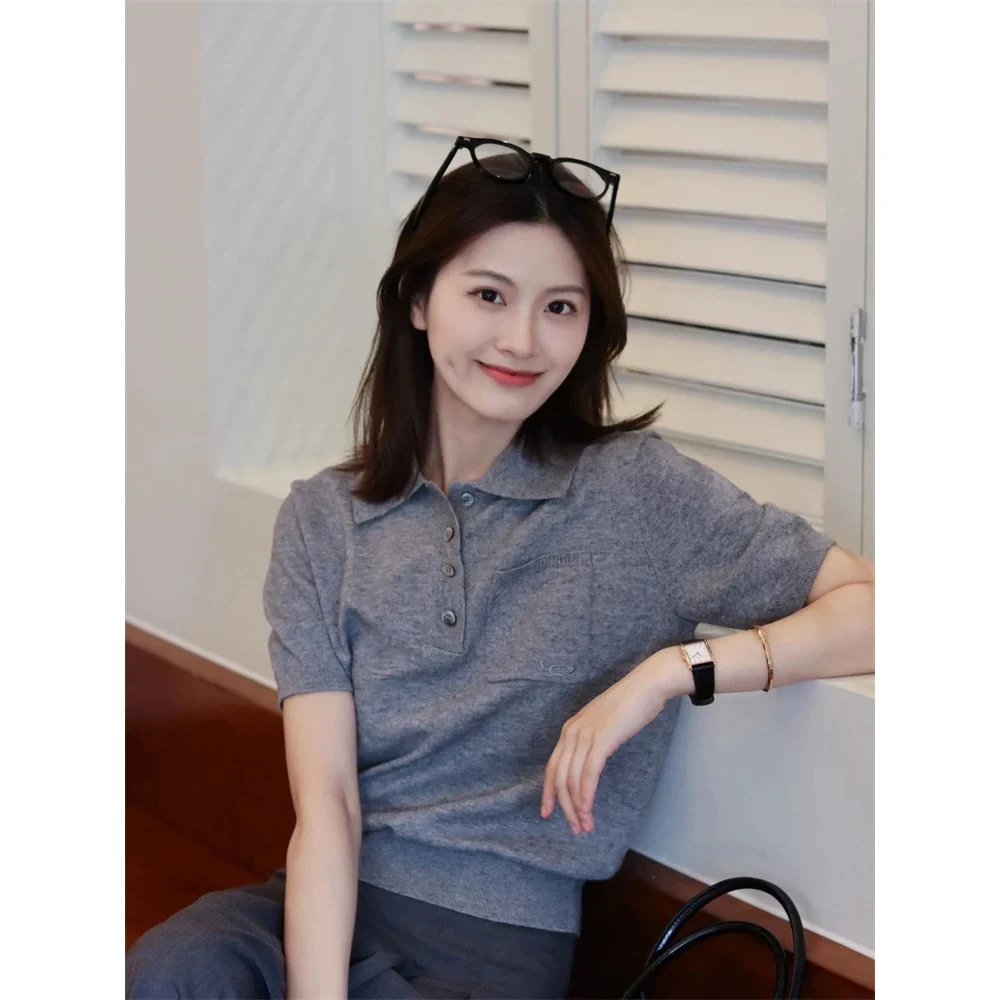 通勤时尚小众套装polo领短袖上衣百搭设计感裙子洋气衣服女套装