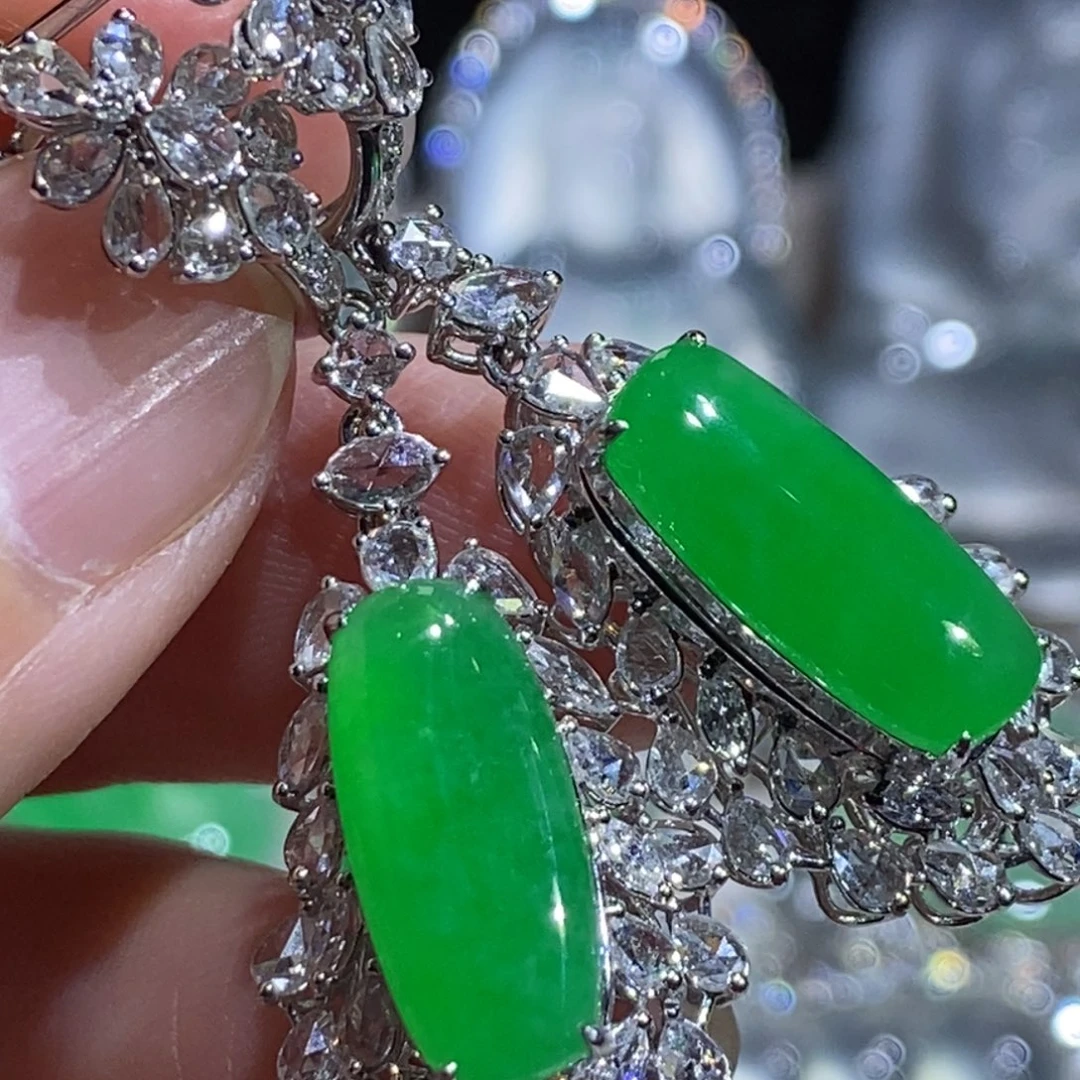 观***心翡翠18K金镶嵌耳饰耳饰