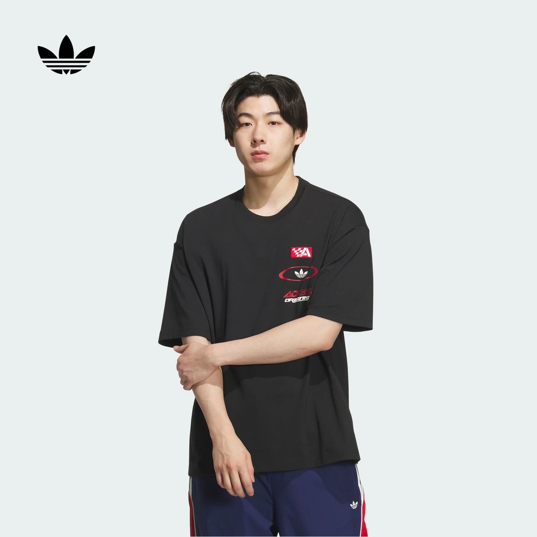 adidas/阿迪达斯 宽松赛车风运动纯棉上衣短袖T恤男款夏季 KH1197