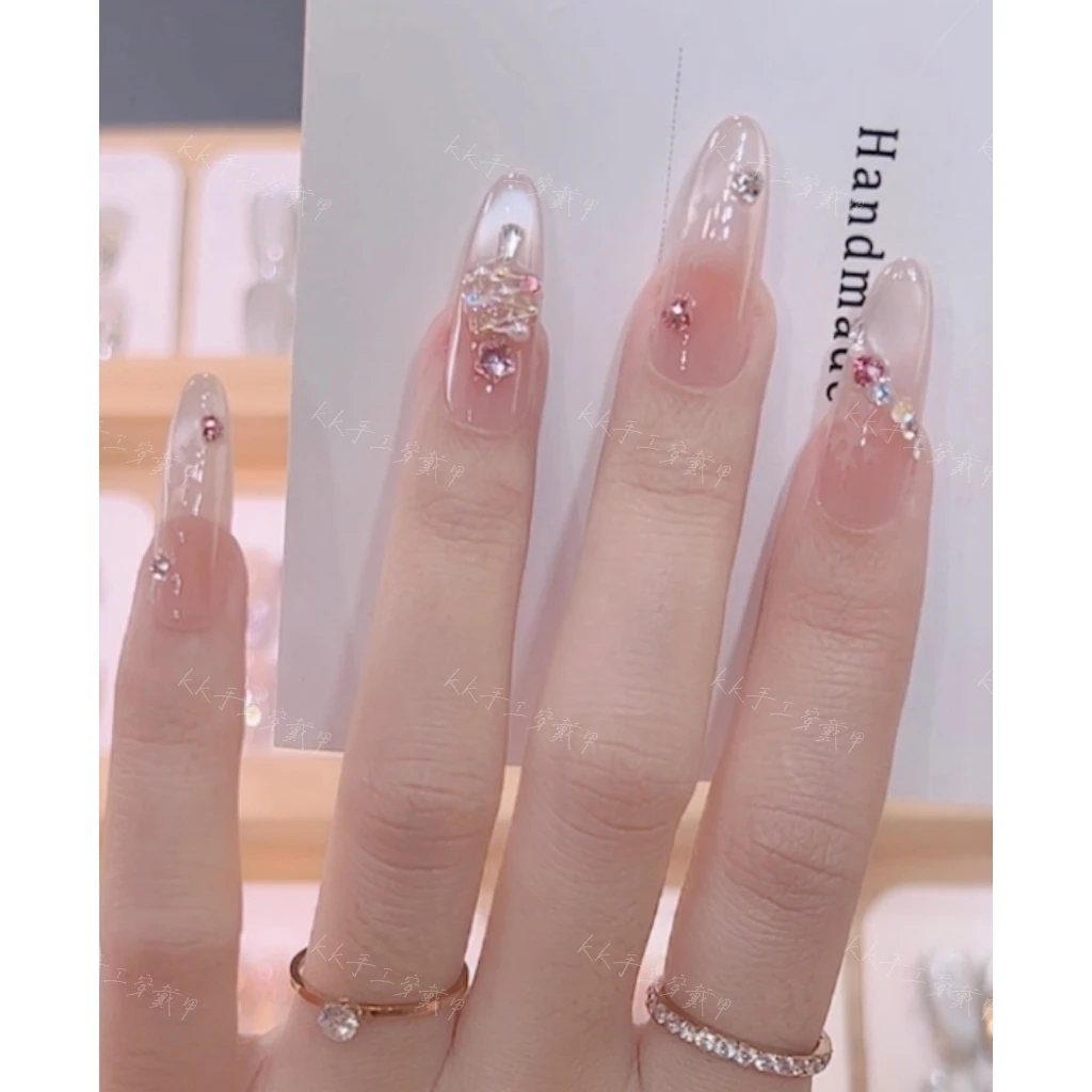 【圣诞树】纯手工穿戴甲猫眼光疗立体锆石钻爆闪满钻美甲片时尚显白