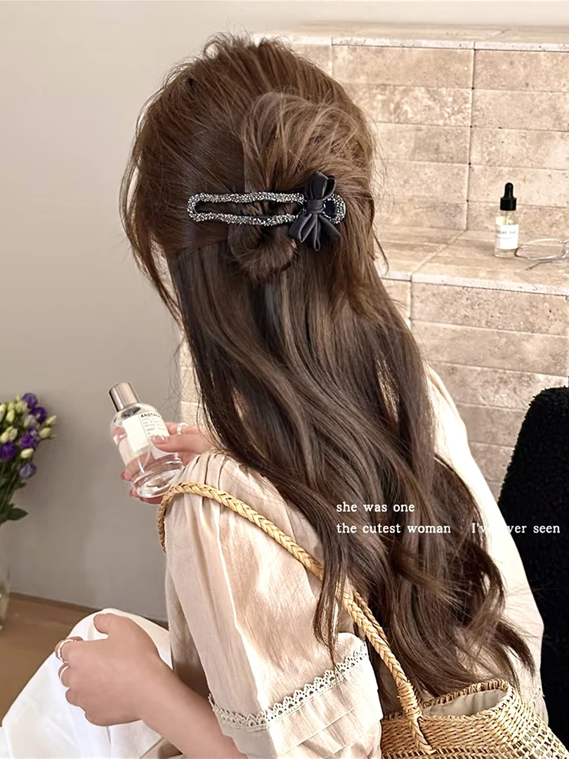 韩系蝴蝶结镶钻抓夹女气质网红后脑勺盘发夹头饰新款鸭嘴夹简约