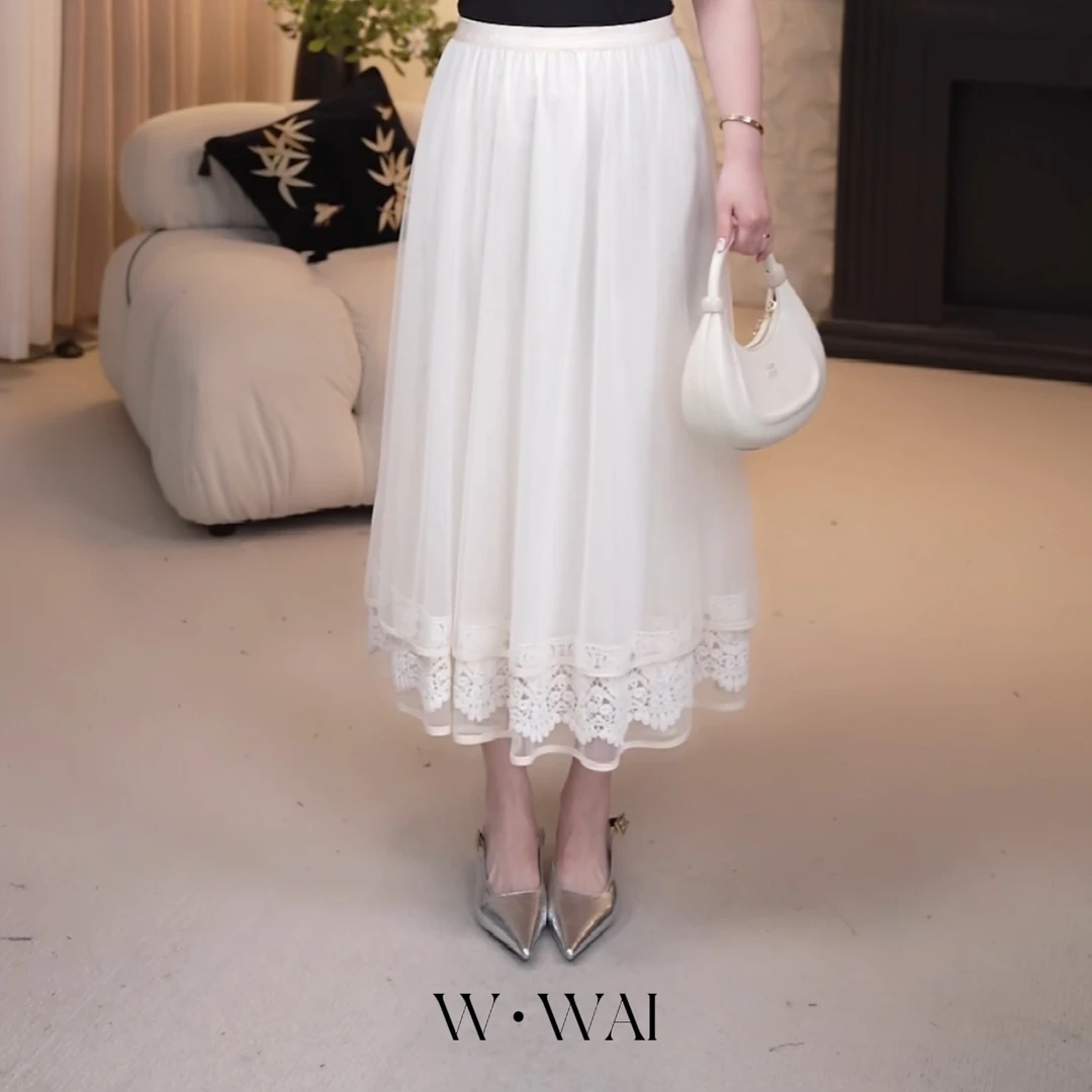 【风之隙】显瘦花边下摆网纱半裙X52B466