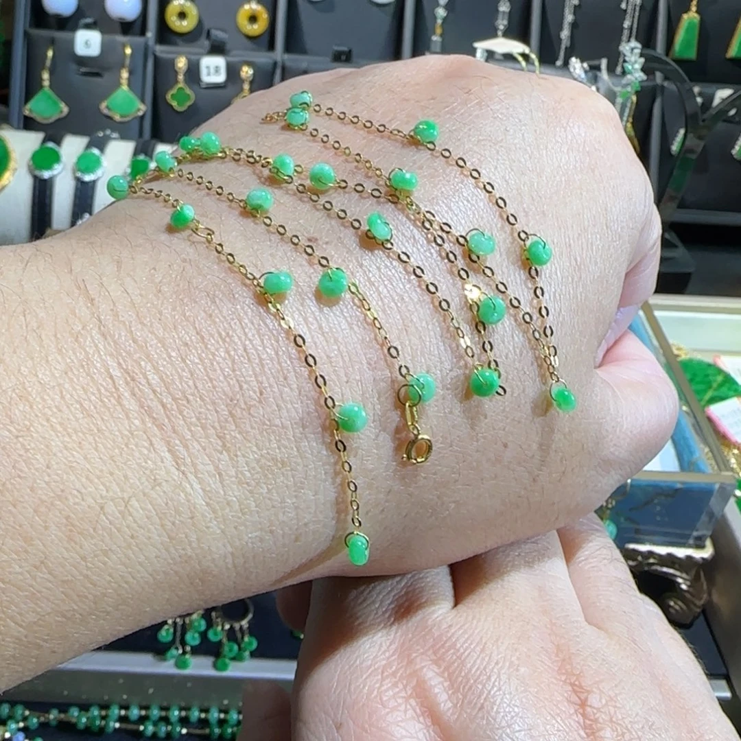 翡翠18K金镶嵌颈饰满天星45cm