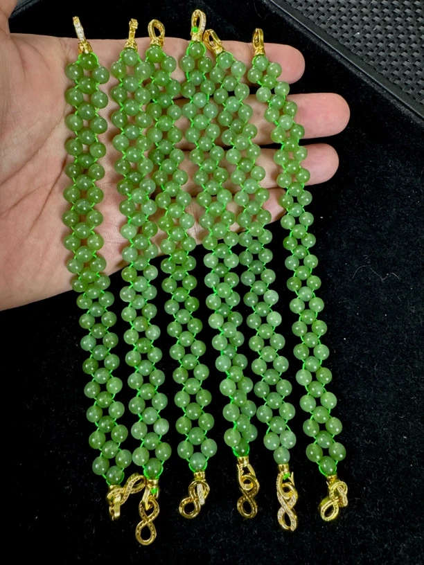 【无矿点绿底粉青】俄碧玉约6mm宽版设计款手链（多样性发一）