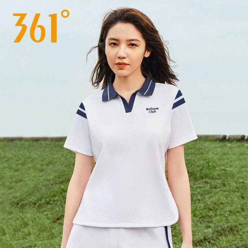361度短袖Polo衫女2025年夏季新款休闲透气网球上衣女翻领t恤