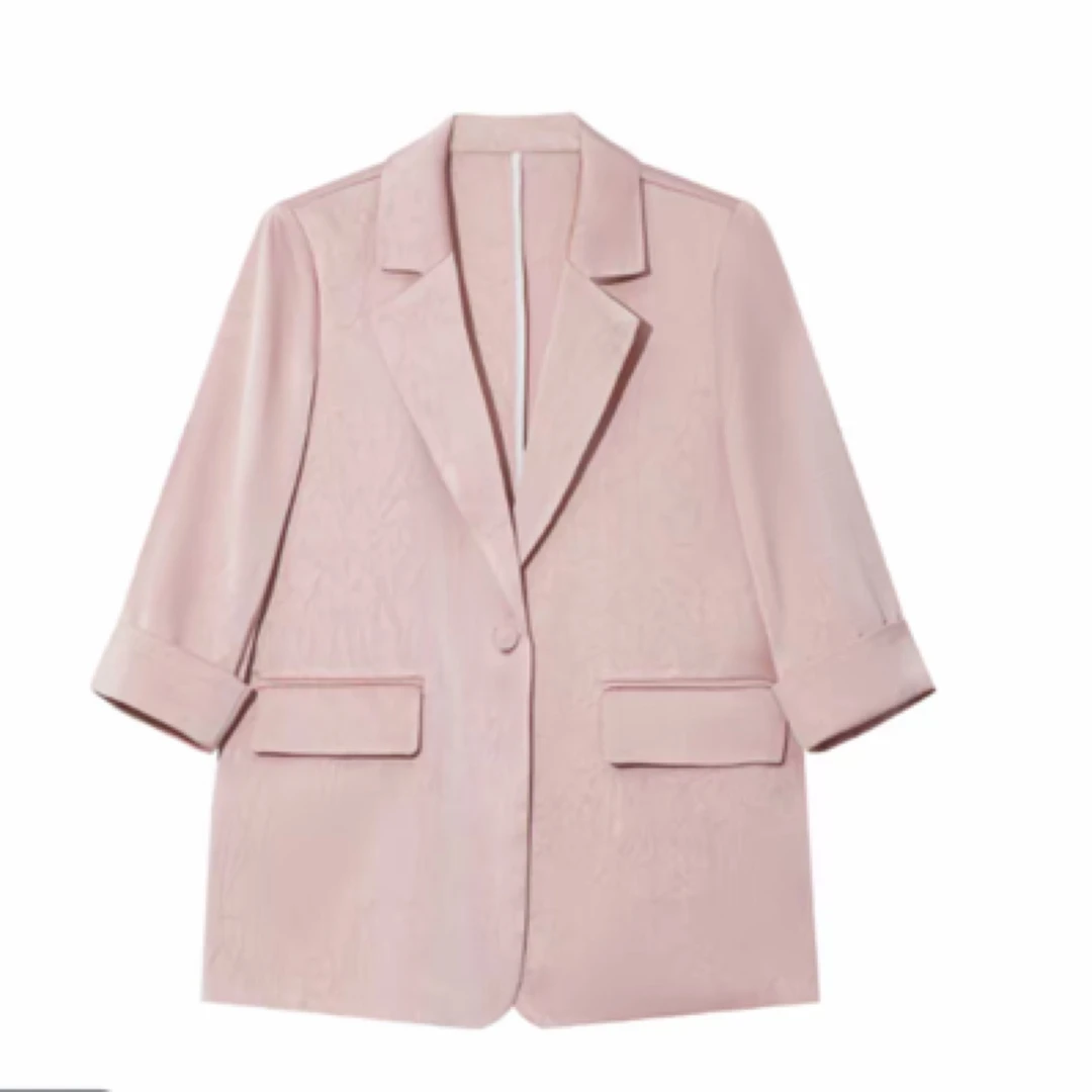 通勤气质缎面提花七分袖小西装凉感设计休闲西服春夏新款