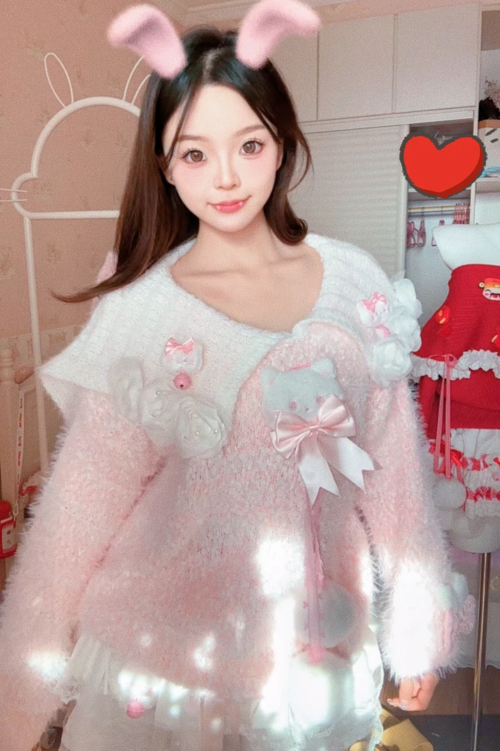 【棉花糖】元气满满小仙女  娃娃领毛衣/松紧腰短裙