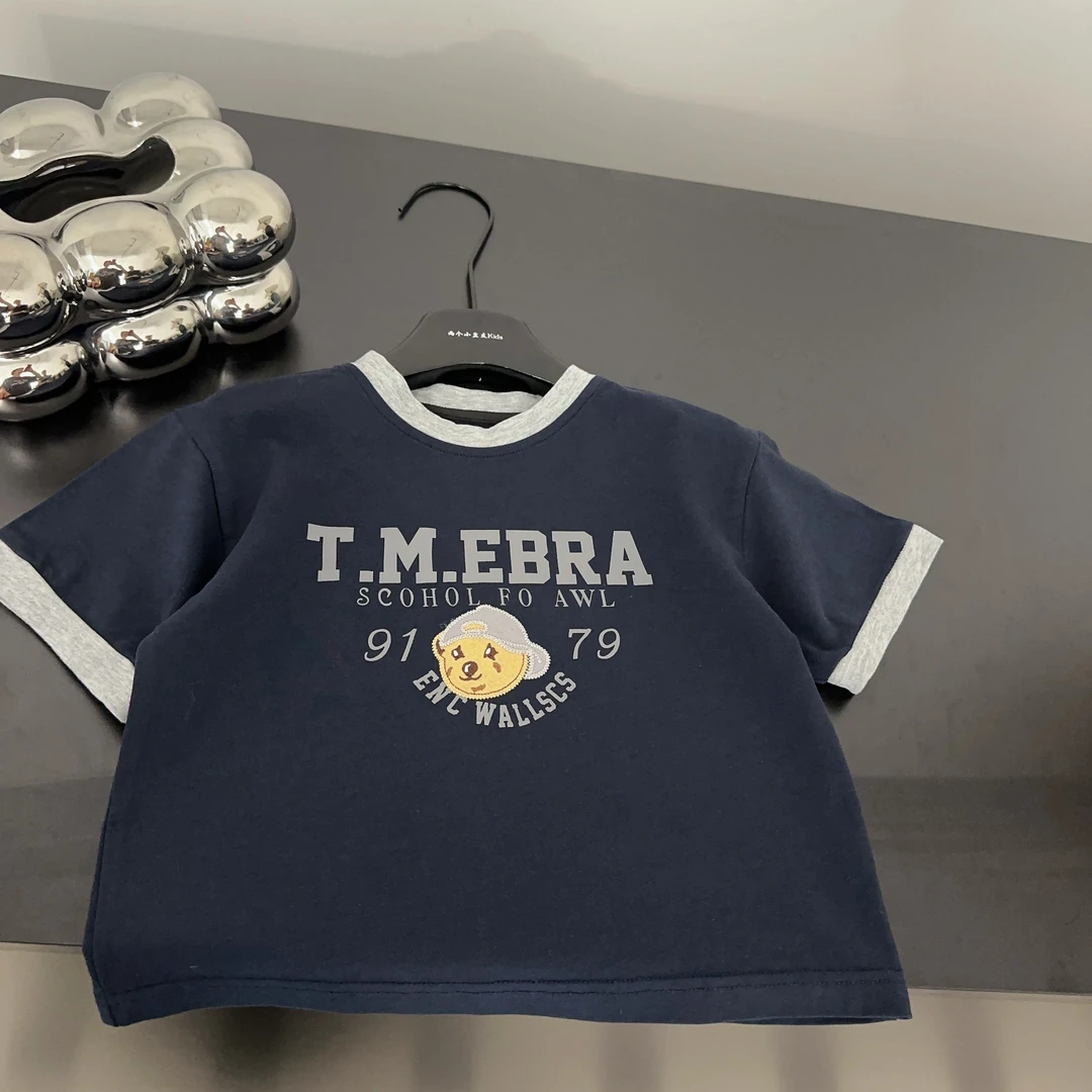 【两个小盆友】2025夏季儿童韩版宽松休闲短袖纯棉印花时尚T恤6876