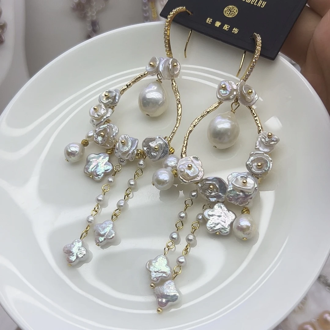 耳饰银S925镶嵌淡水珍珠