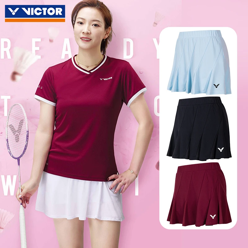 VICTOR威克多胜利2025羽毛球服黄雅琼同款针织运动短裙K-51301
