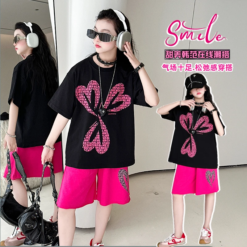 女童夏季短袖套装2025新款儿童夏款运动时尚洋气夏装中大童女孩潮