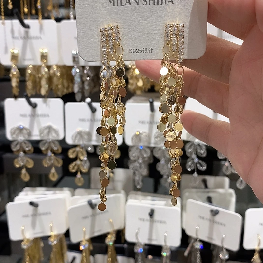 铜合金925银无锆石渐变圆片流苏