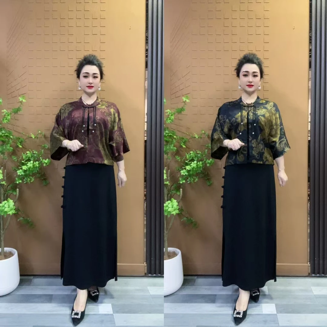 021妈妈气质夏季套装洋气新款两件套中老年女装宽松夏装衣服