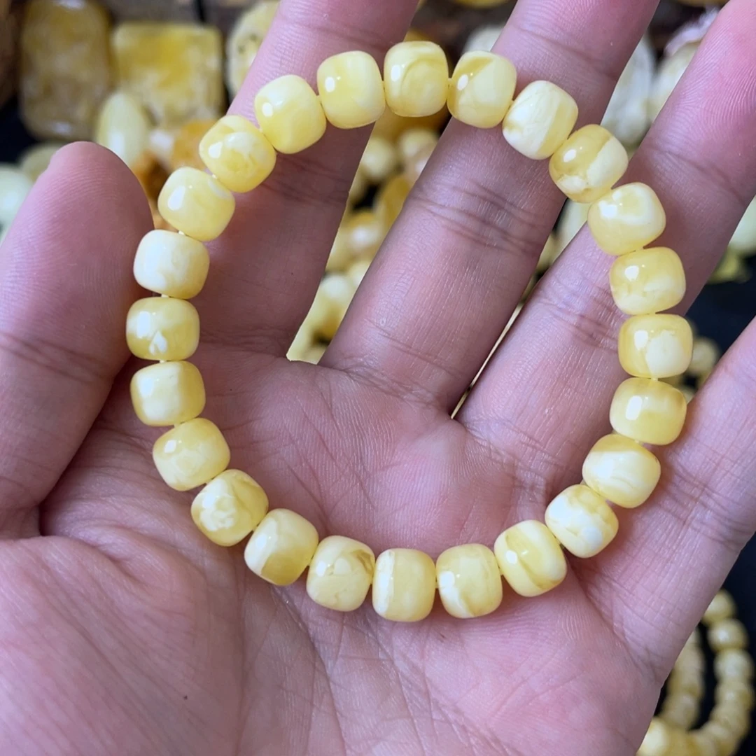 手串琥珀未镶嵌9mm俄料黄白妖花精工老型手串（微瑕）