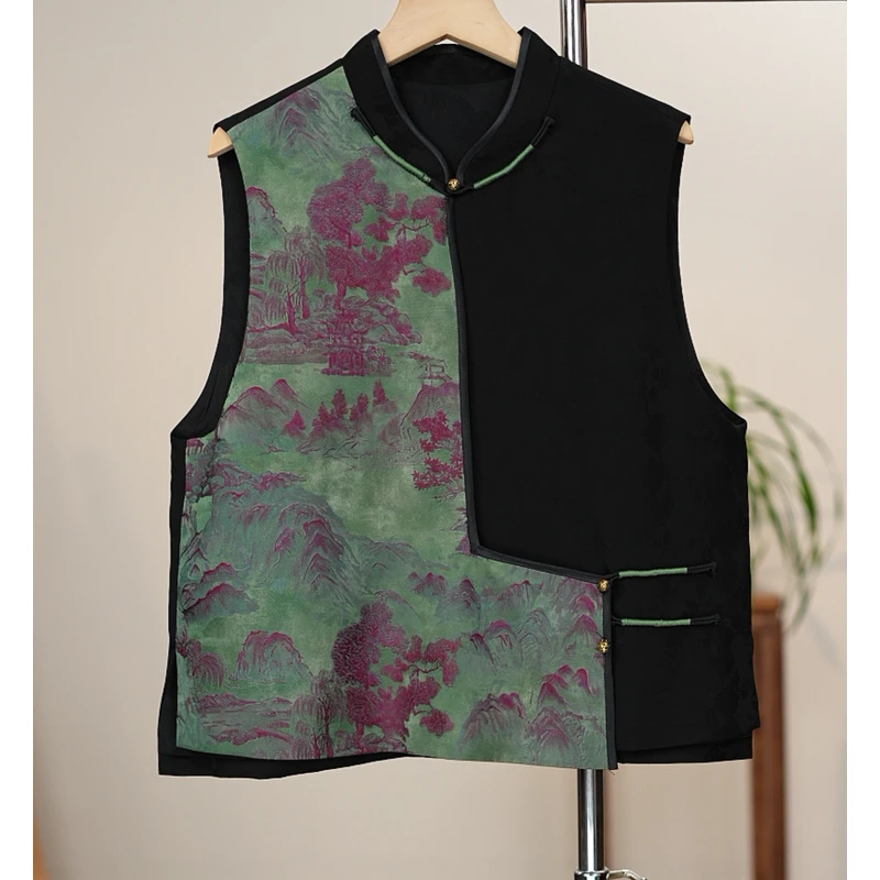 【江山如画】新中式复古时尚气质面无袖小立领手工扣精致马夹