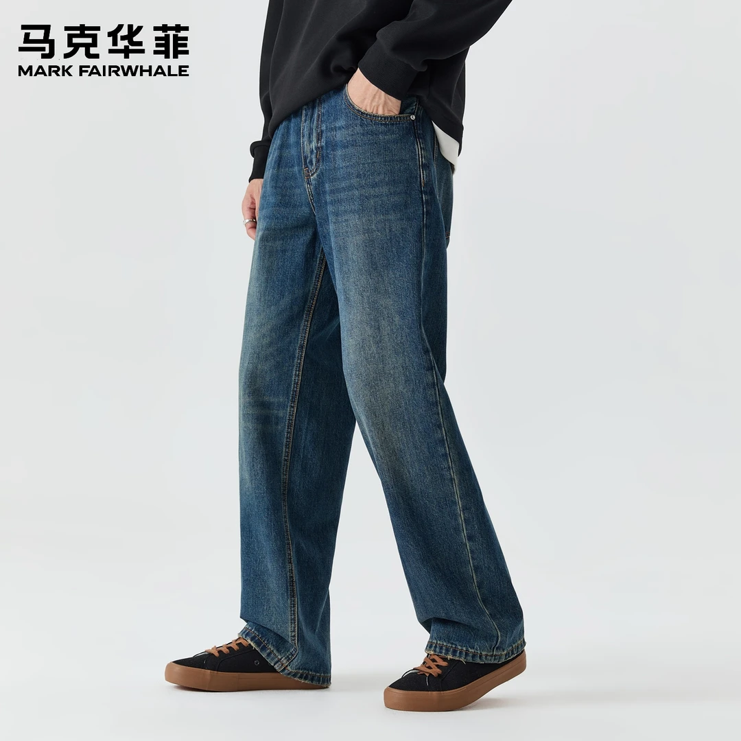 马克华菲质感牛仔裤男秋季日系怀旧复古水秋季复古水洗男士直筒裤