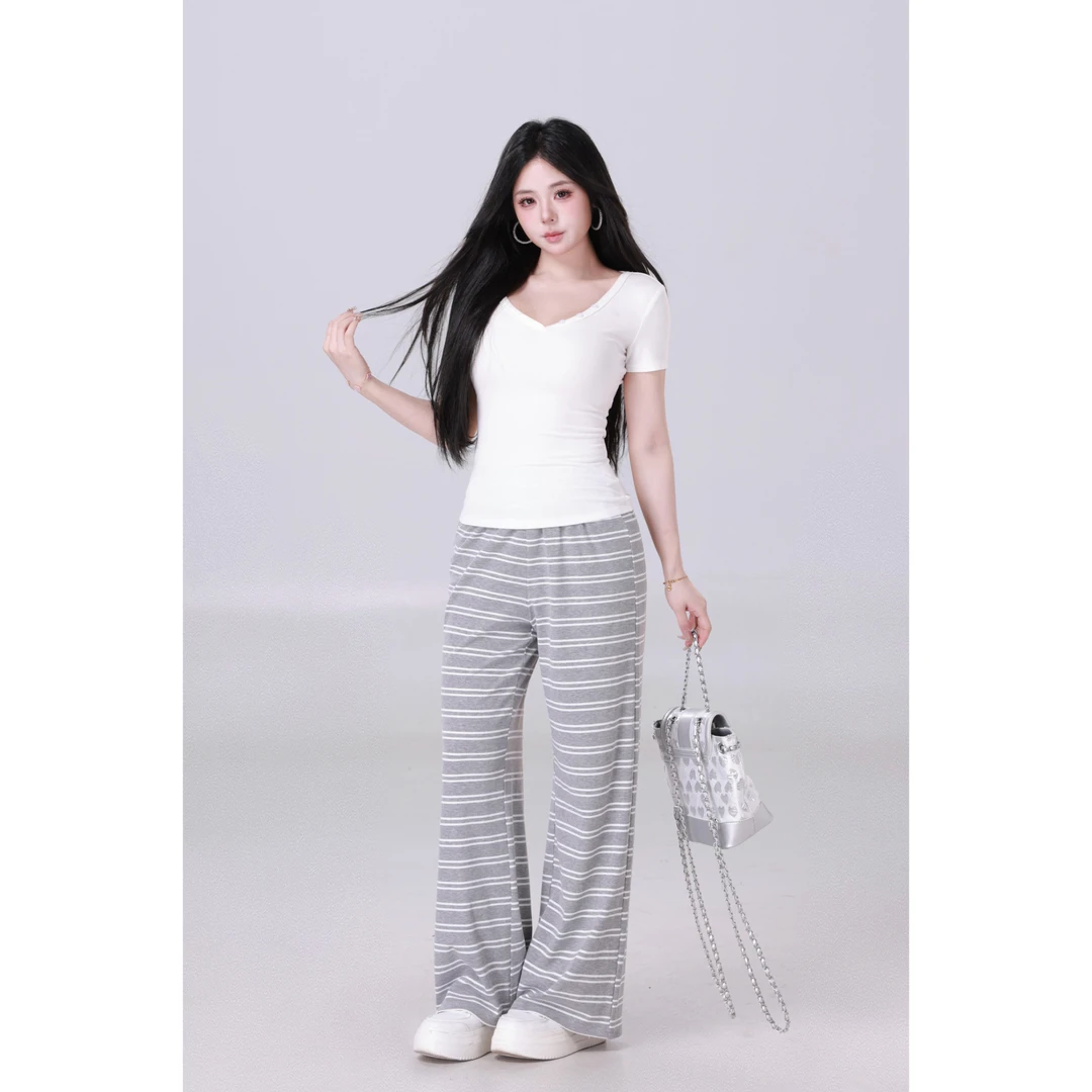 MengFairy  现现【好穿条纹裤】经典高腰显瘦条纹休闲裤4982M套装