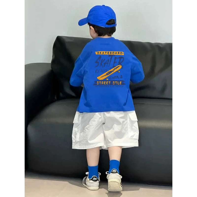 男童短袖夏季宽松A类2025新款凉感棉休闲T恤中大童夏款中大童