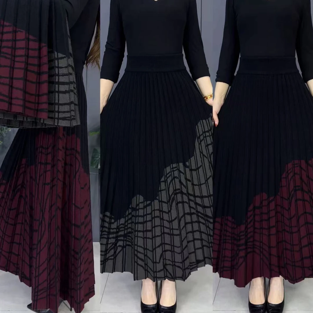 888-1#秋冬季新款边波纹百褶洋气显瘦女士半身裙