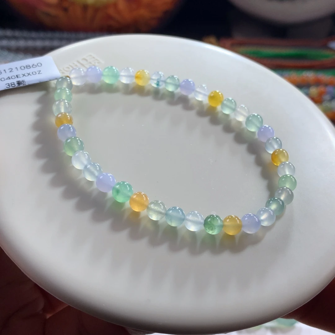 翡翠未镶嵌手链正冰梦幻马卡龙多宝单圈 卡4.9~5