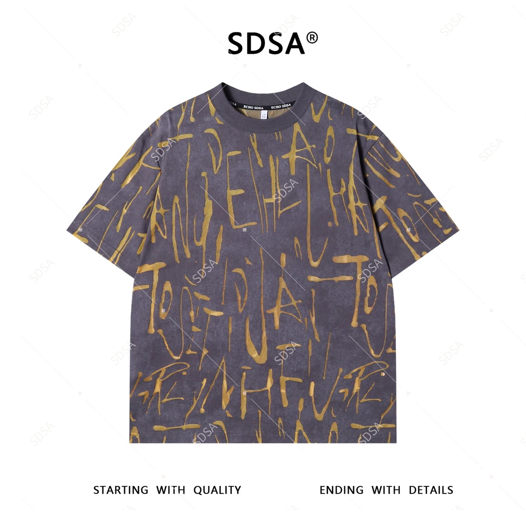 SDSA夏季高级感新款男士撞色割破设计圆领短袖T恤重磅圆领上衣潮