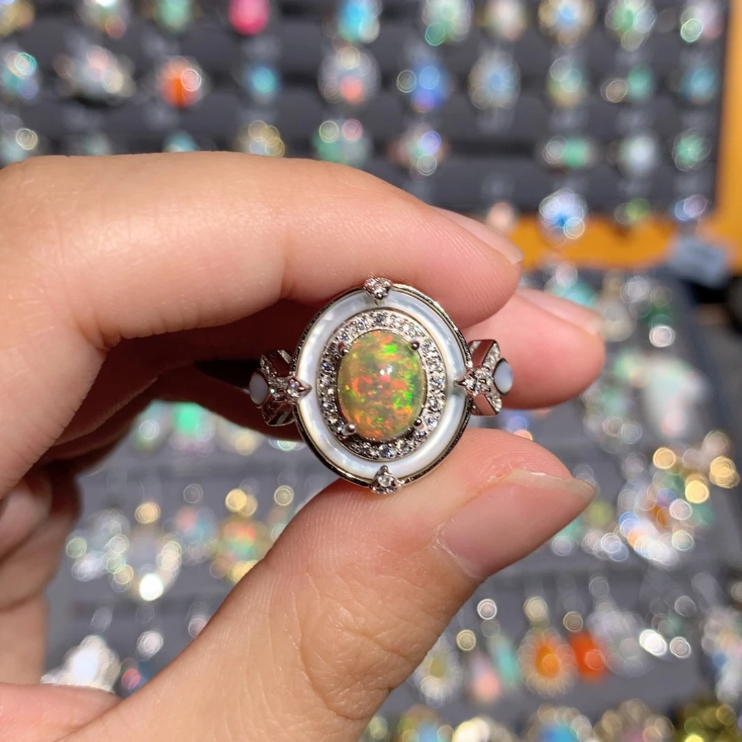 欧泊银S925镶嵌欧泊戒指y