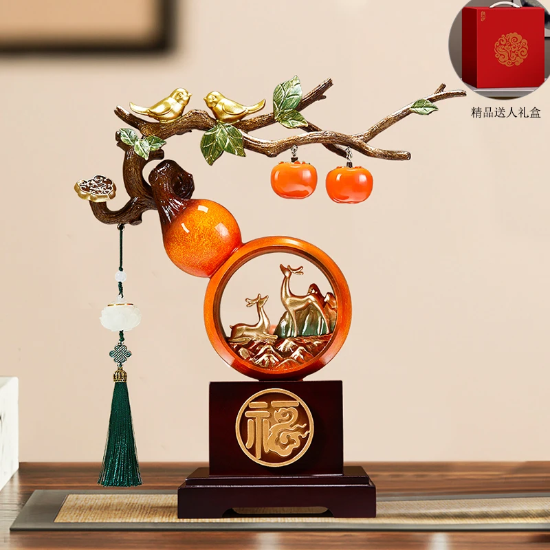 新中式柿柿事事如意柿子摆件葫芦客厅装饰品搬家礼物乔迁新居礼品