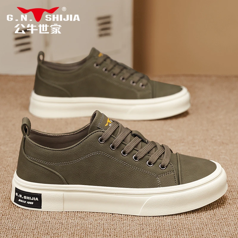 公牛世家男鞋低帮板鞋新款时尚潮流复古百搭软底增高休闲运动板鞋