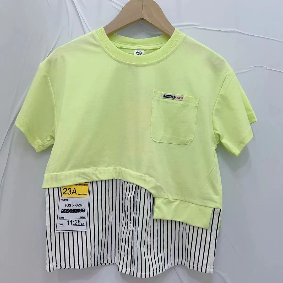 C024宝贝儿童夏季假两件口袋短袖T恤