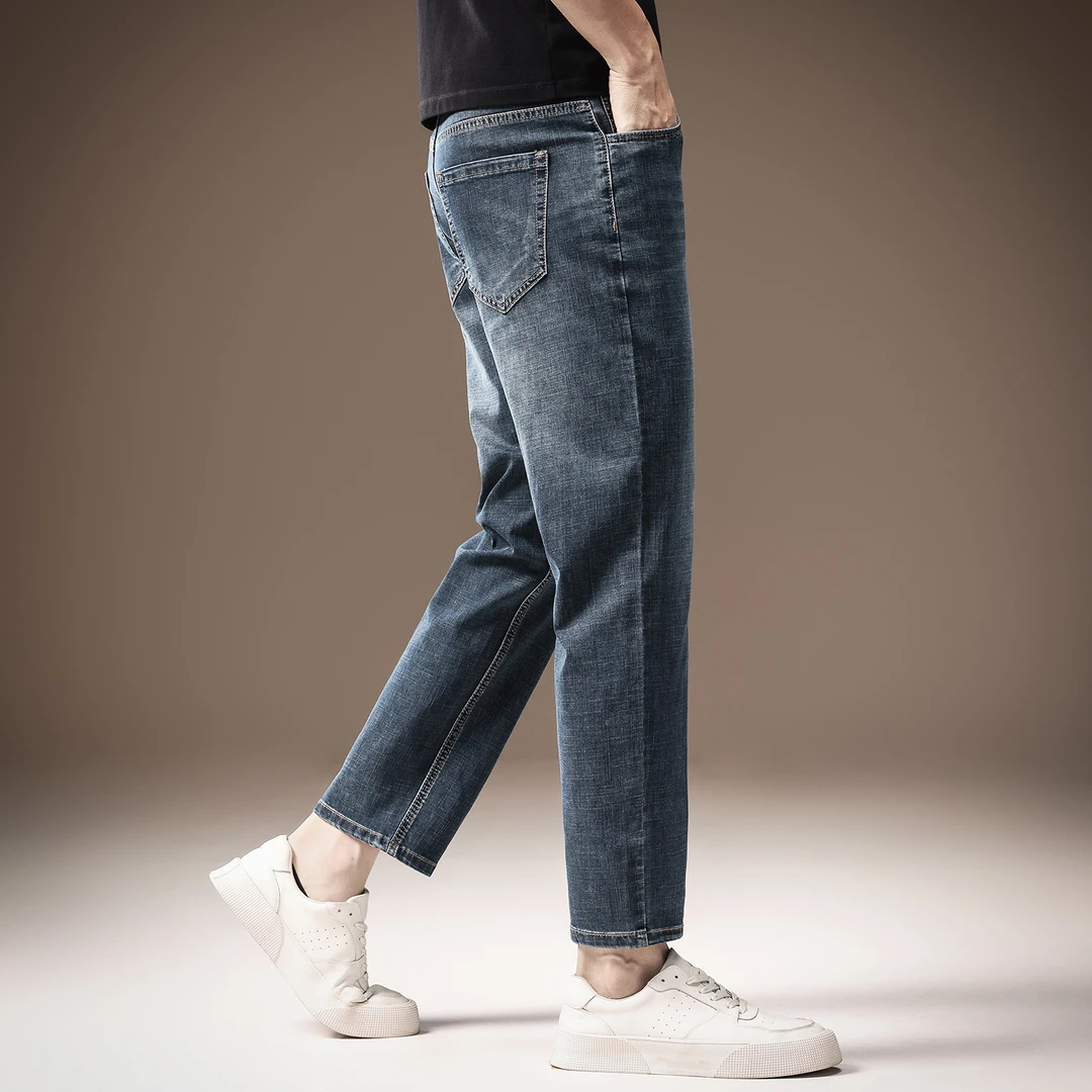 美式复古水洗做旧九分牛仔裤男夏季新款潮牌宽松直筒高端休闲长裤