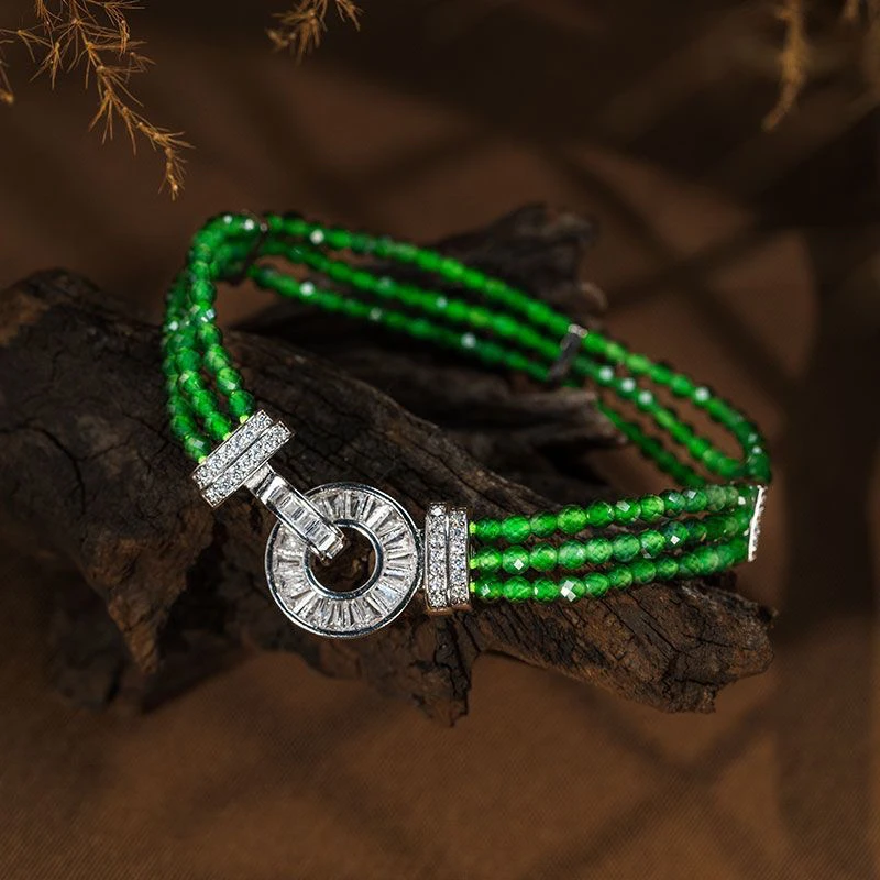 天然A货危料翡翠满绿小米珠手链男女款时尚百搭饰品