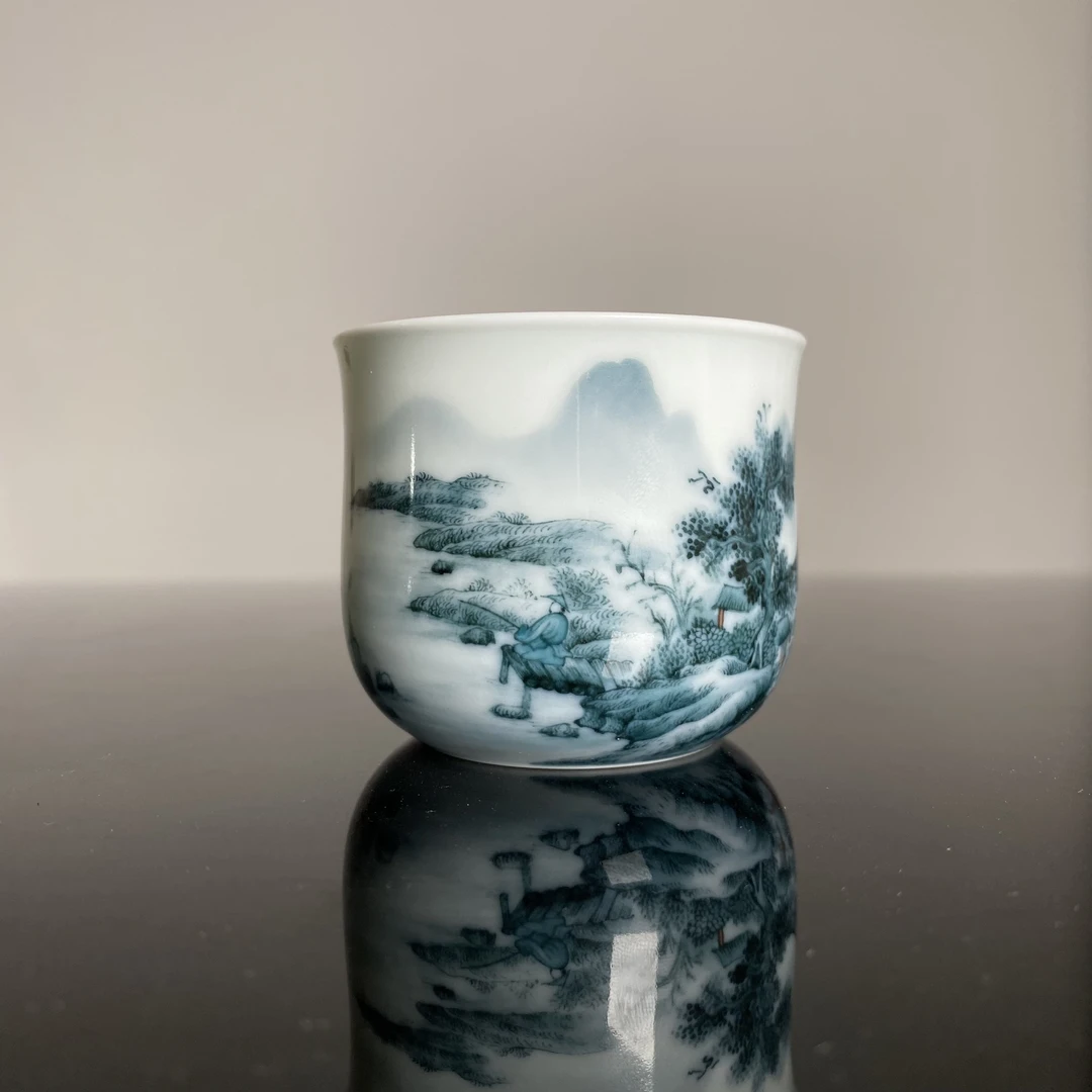 青远柴窑釉下墨彩山水主人杯（100ml)