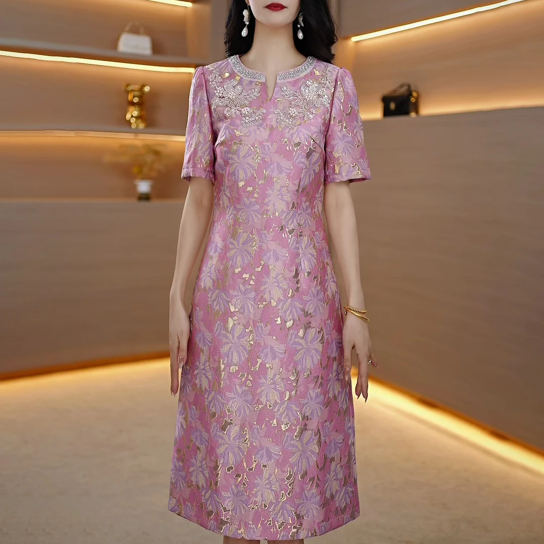 2025夏季新款A2774气质遮肉显瘦大码连衣裙女修身女装连衣裙
