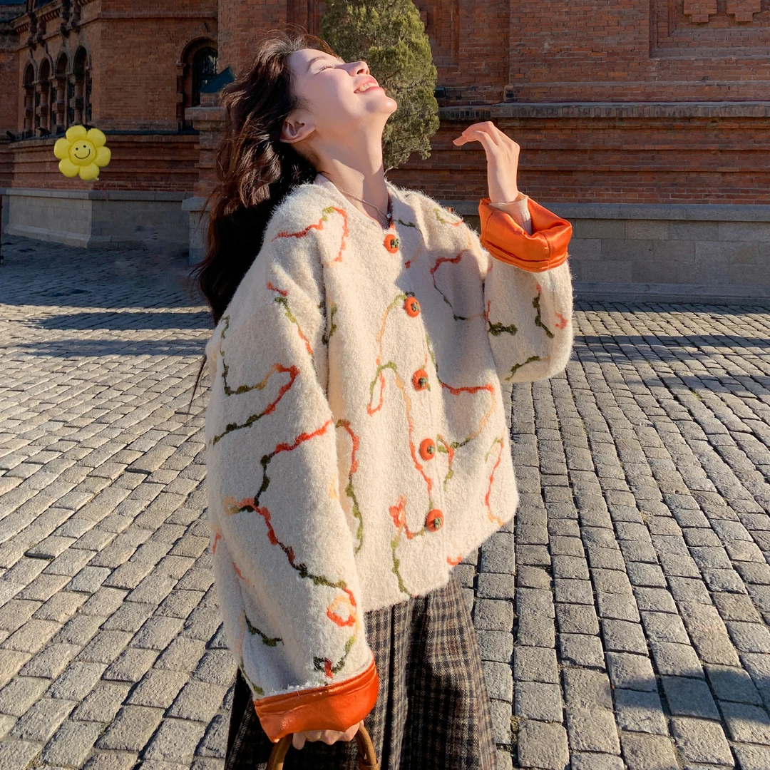 小个子撞色拼接大衣女款2025新款秋冬独特超好看韩系皮毛一体外套
