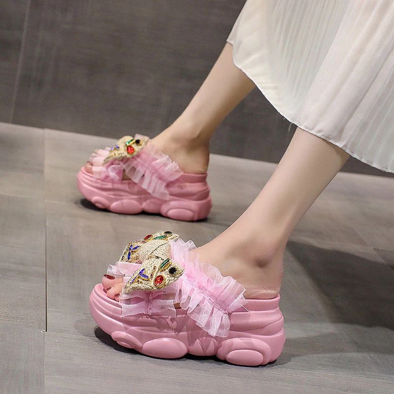 厚底拖鞋女时尚ins外穿夏季2025新款时尚蝴蝶结网红内增高凉拖鞋