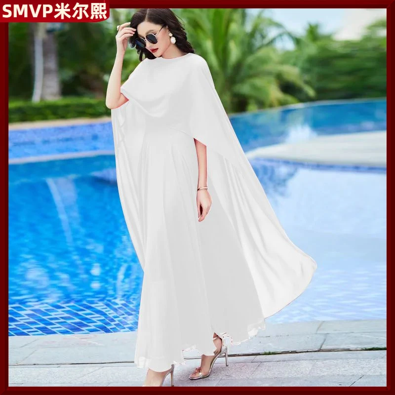 I大摆长裙仙两件套披风连衣裙夏季新款大码波西米沙滩裙1