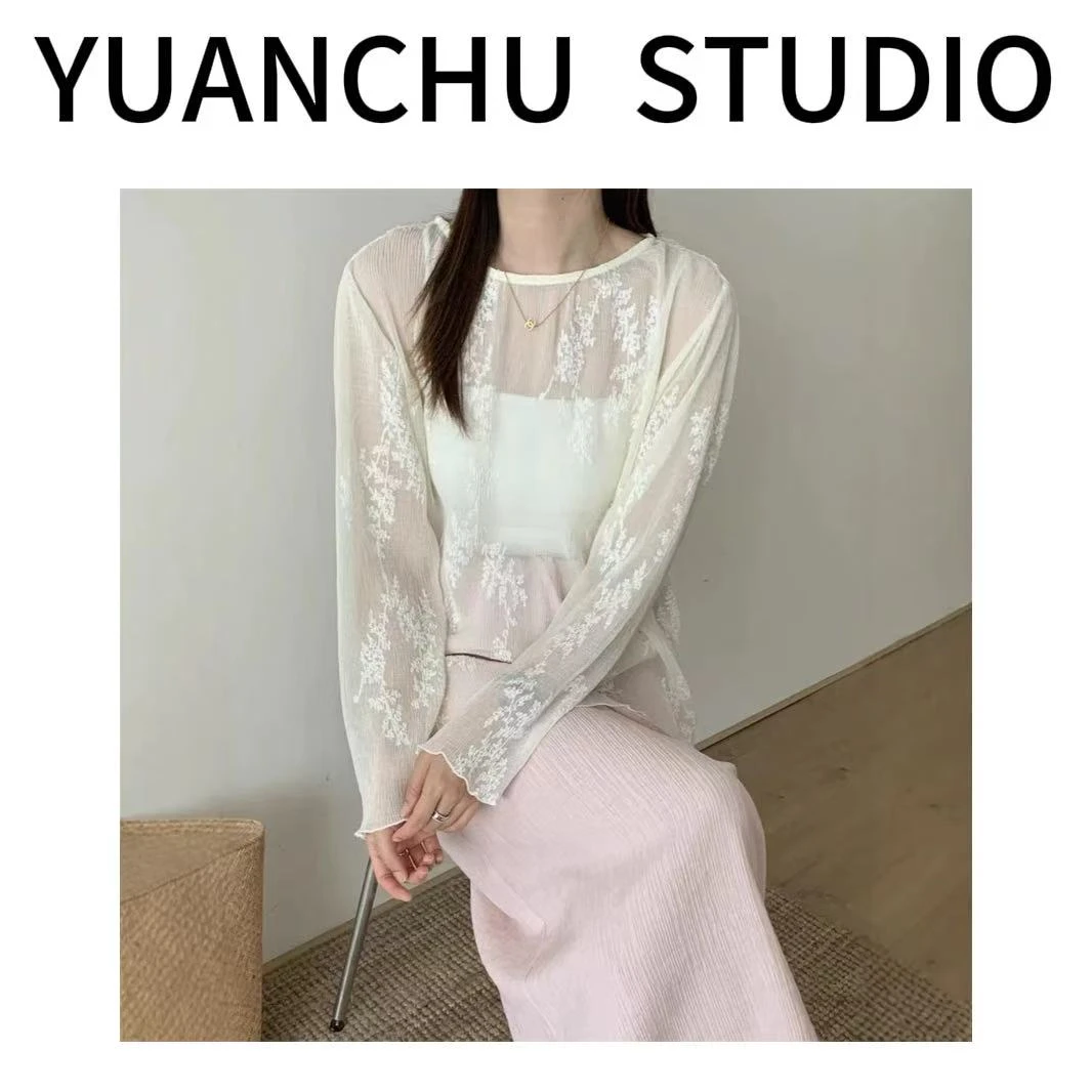 【YC】2025年夏季新款设计师款圆领微透T恤高级感微透提花上衣