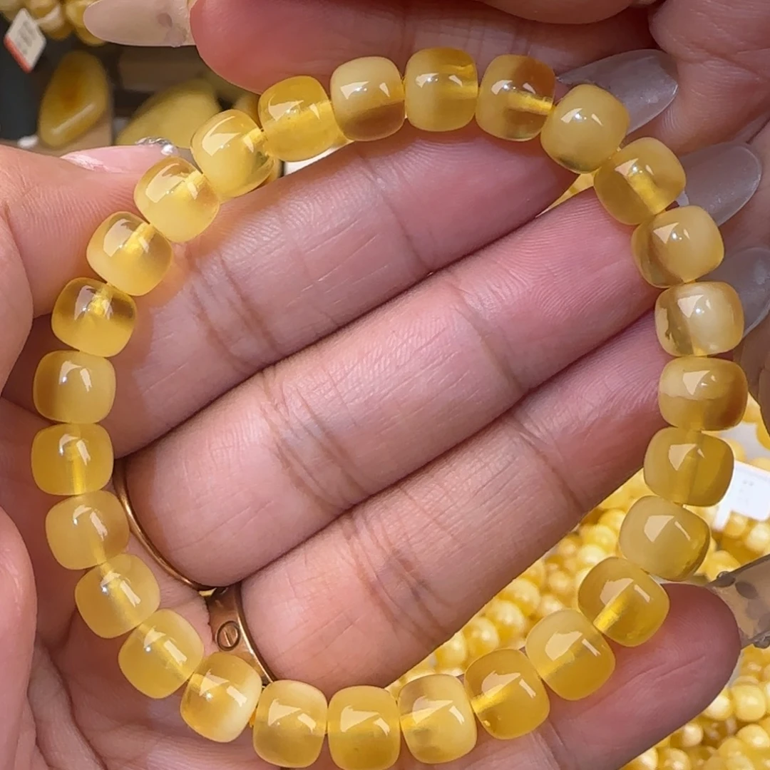 蜜蜡未镶嵌手链聚宝盆金绞蜜老型手串