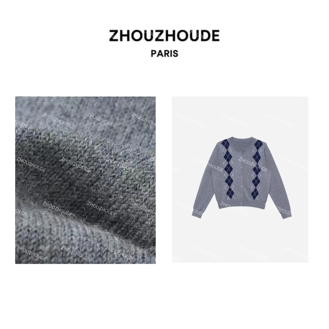 ZHOUZHOUDE【伊顿公学】重磅美丽诺羊毛M*IU菱格针织衫毛衣开衫