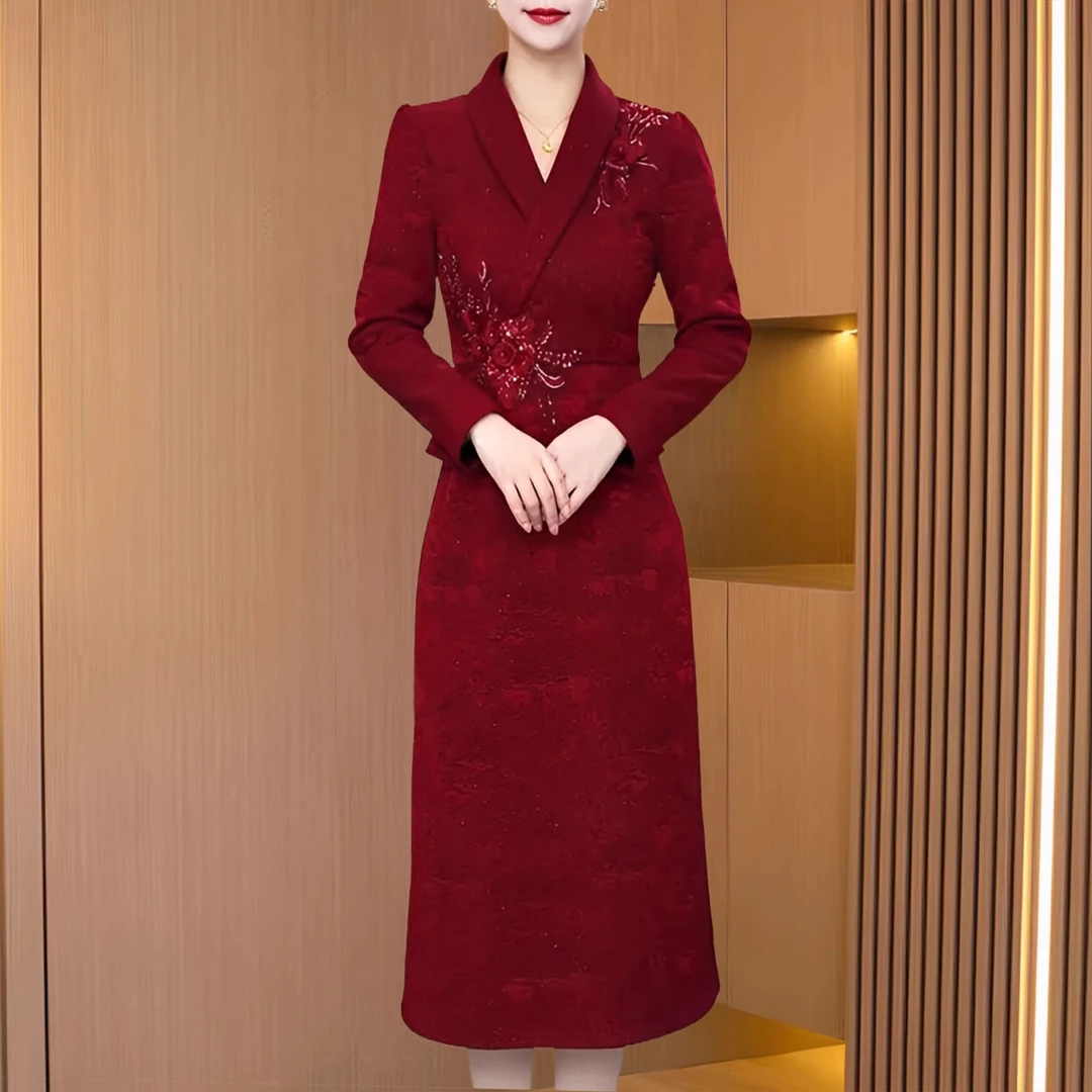 旗袍连衣裙2025新款春秋洋气高级喜婆婆婚宴装妈礼服结婚衣服三月