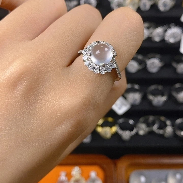 轮***皮石英质玉银S925镶嵌戒指