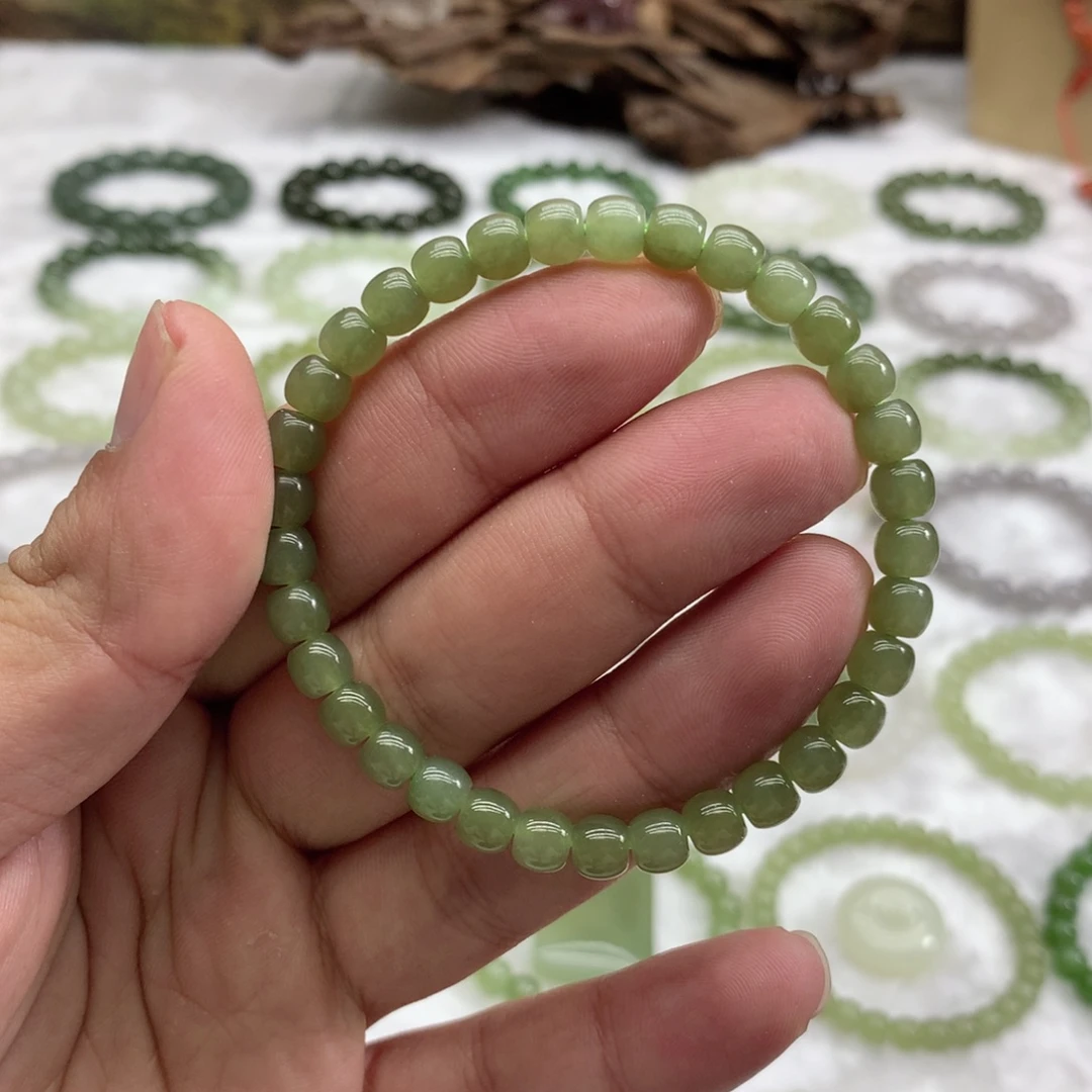 和田玉未镶嵌手串（直切湖水绿6）