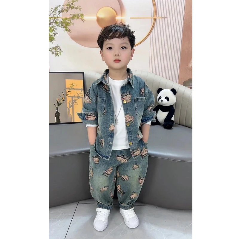 2025儿童春季新款哪吒卡通软牛仔休闲外套装可爱宽松百搭时尚882