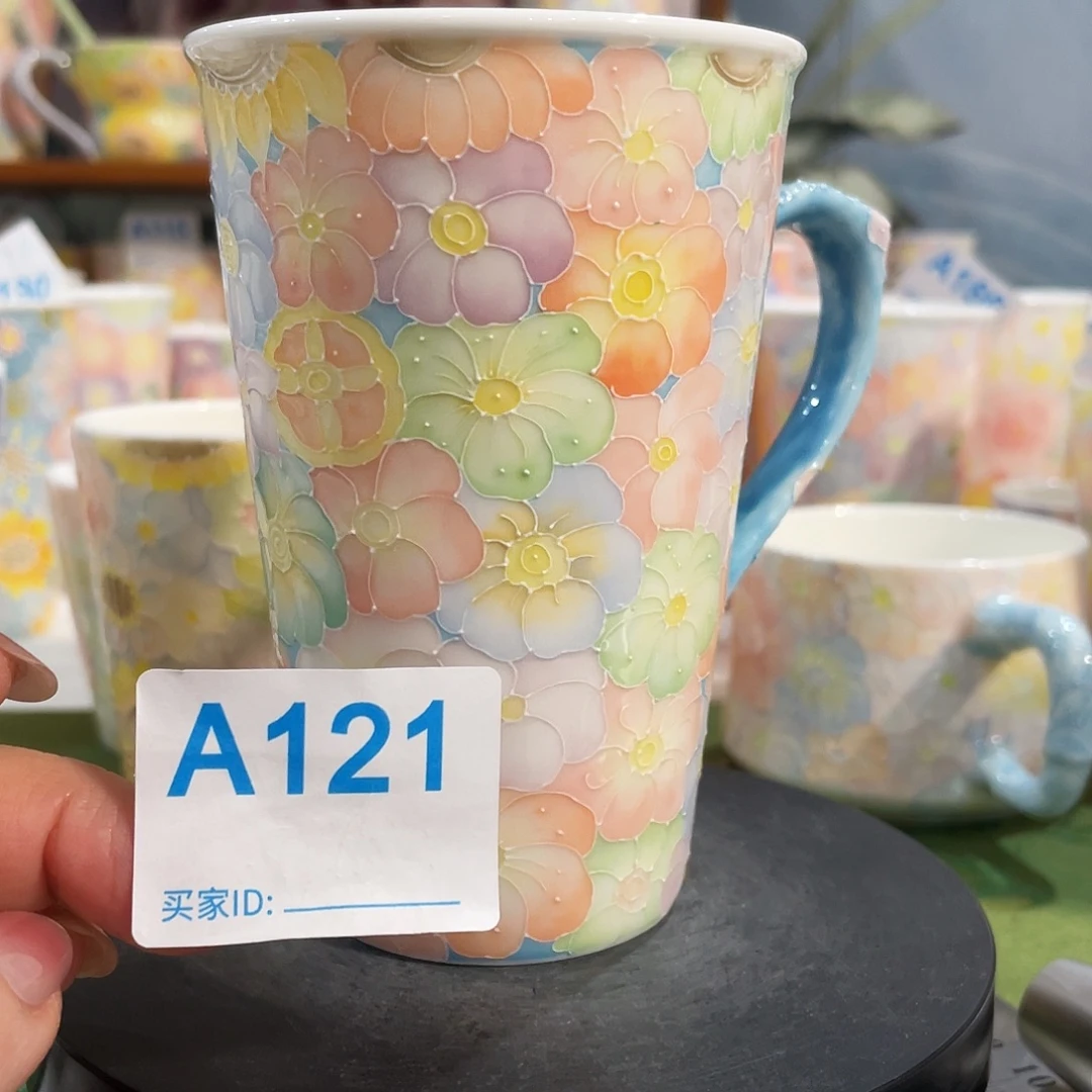 手柄款陶瓷玉泥万花马克杯
