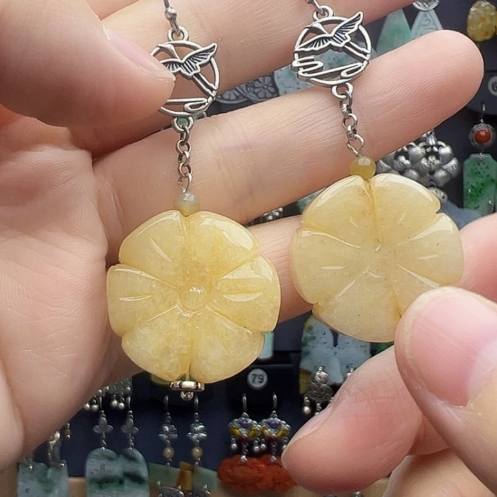 翡翠银S925镶嵌耳饰