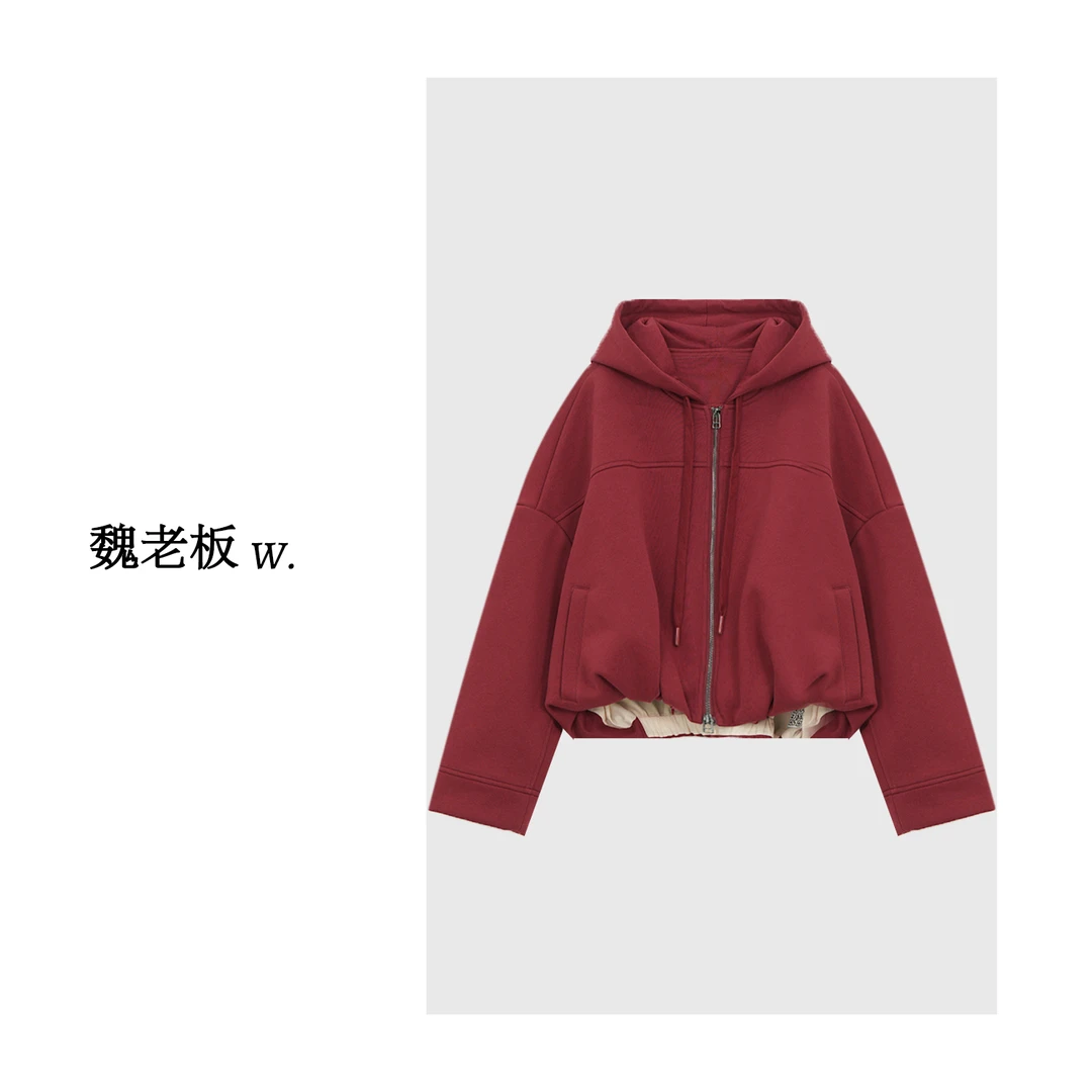 W.Diva【丹妮】时尚休闲高级感蝙蝠袖连帽卫衣开胸外套3C01ZW078