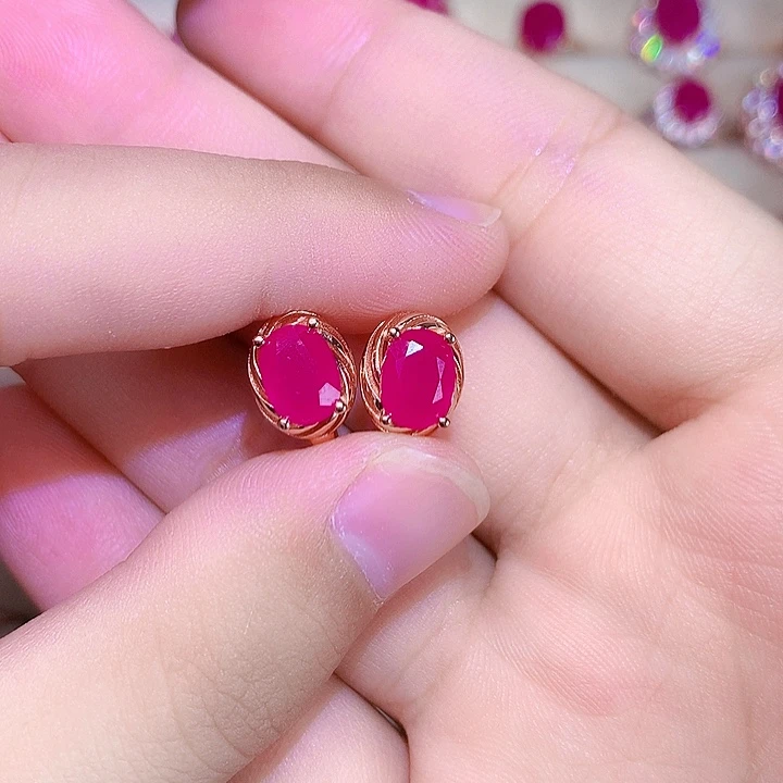 耳饰银S925镶嵌红宝石