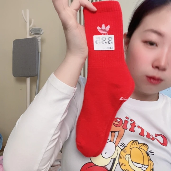 三醋酯纤维多叶草孤品红色袜子335