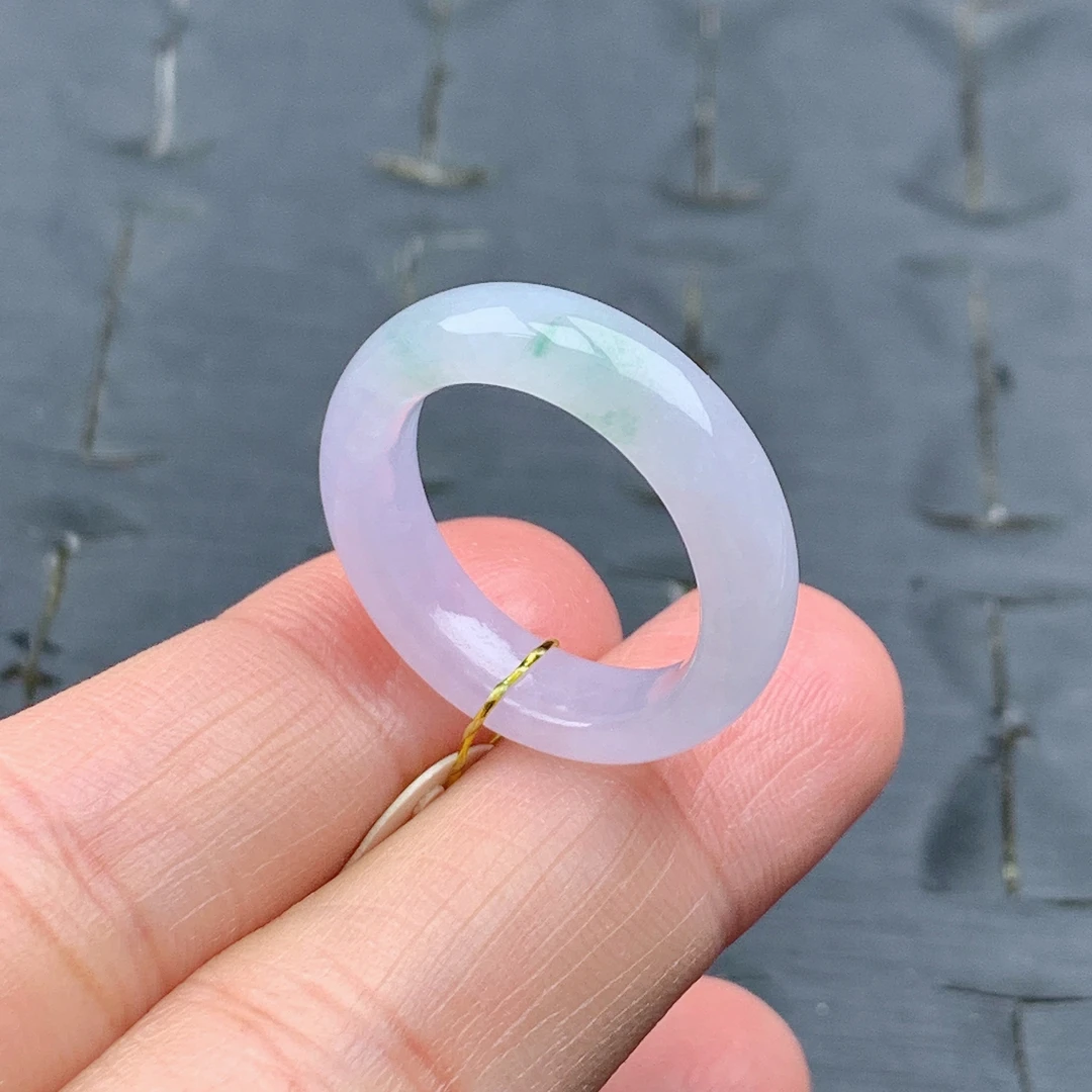 15-16号缅甸天然A货翡翠T719 内径17.5/5.3/3mm 冰紫飘花内弧戒指